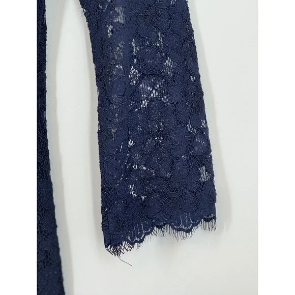 Diane von Furstenberg Navy Lace Sheath Sheer Dress Zipper Front Size 2 Business - Picture 7 of 10